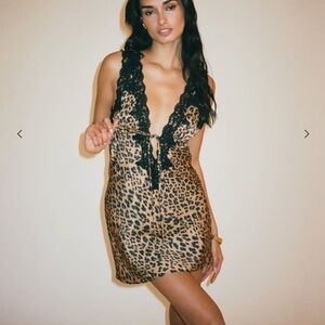 Rumored Venice Leopard Print Mini Dress with Black Lace - Small